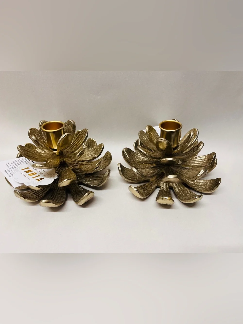 Pair Of Crafted In India Silver Tone Taper Candle Holders Embossed Floral Decor